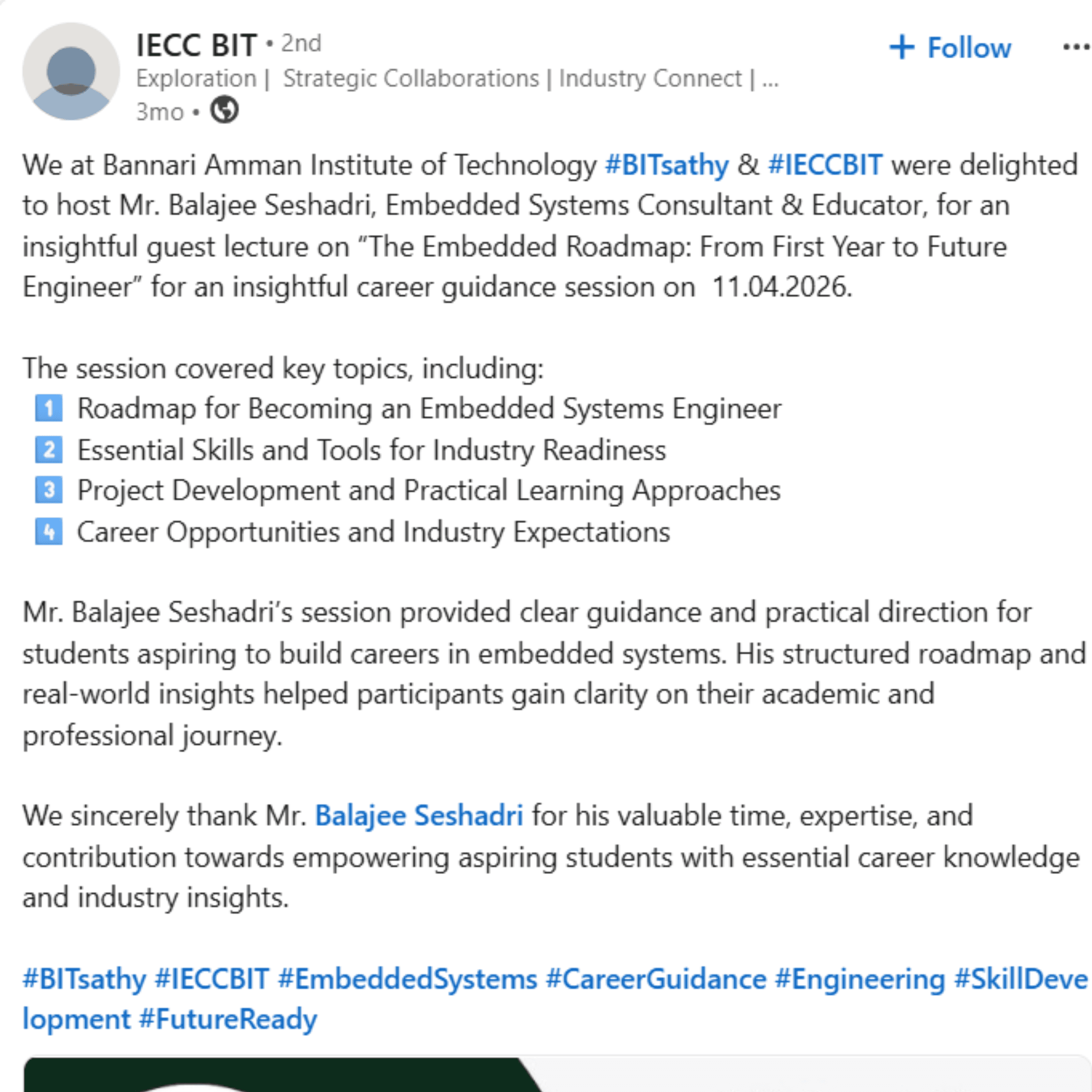 IECC BIT Sathy LinkedIn post