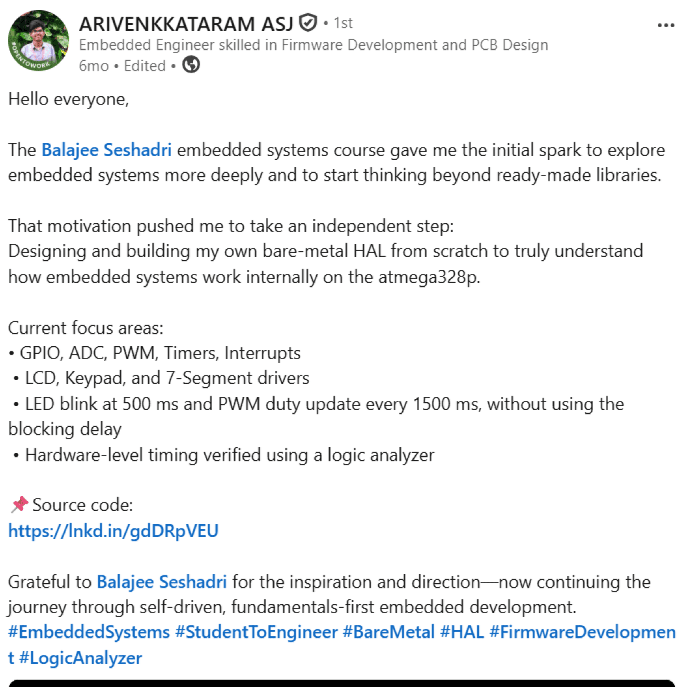 Arivenkkataram ASJ LinkedIn post